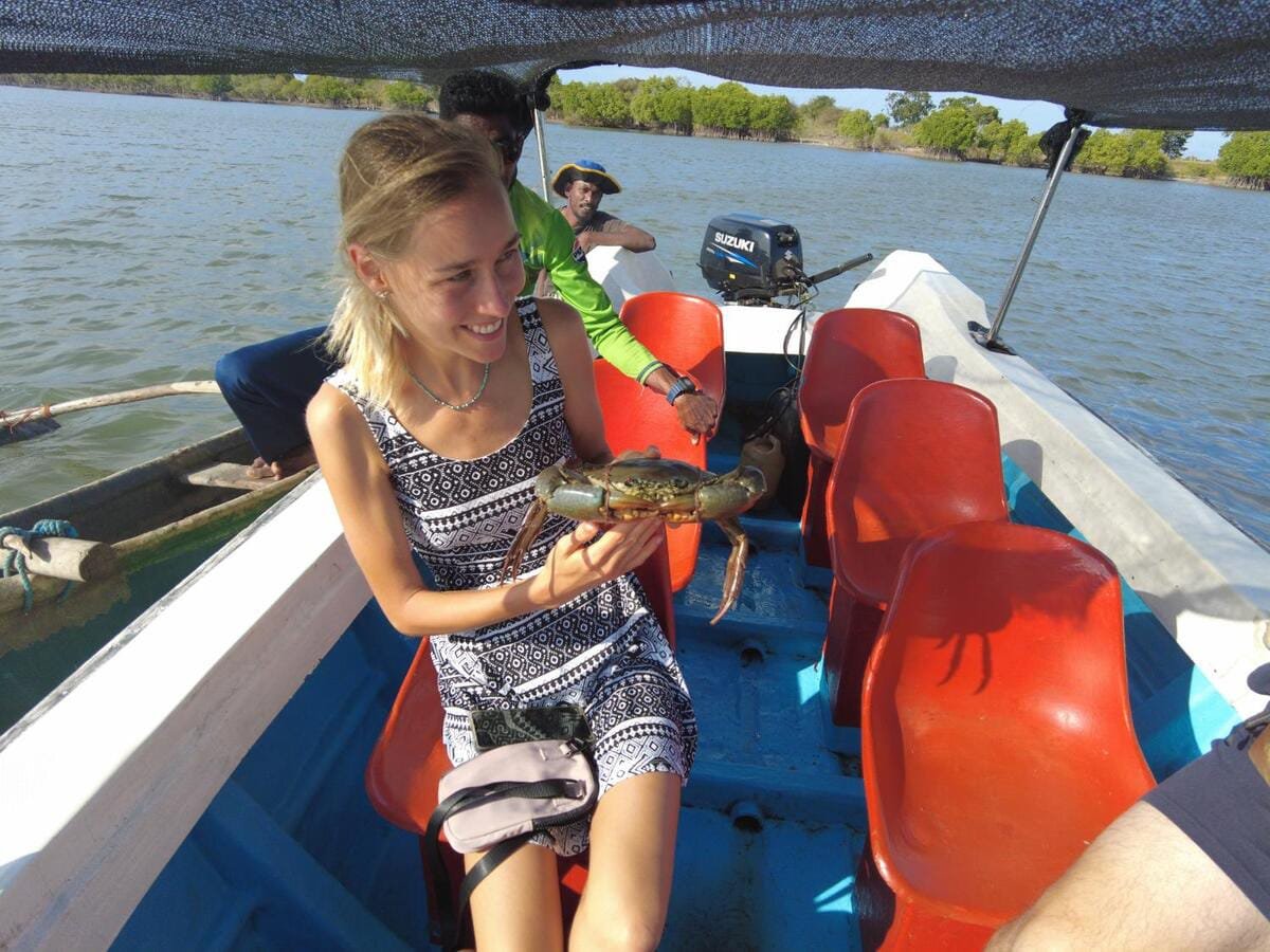 when we go to lagoon tour in nilaveli the local fisherman catched mud crab to show our customers
